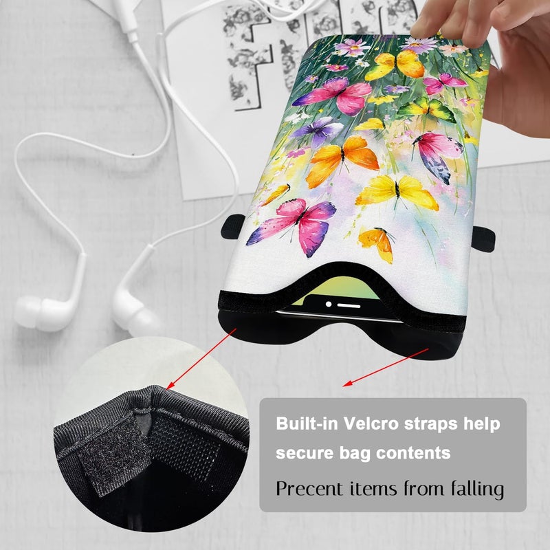 otilil Neoprene Cell Phone Sleeve Pouch Case Bag with Crossbody Strap Neck Lanyard for Women 7.1 X 3.9 in Flower Butterfly - Image 3